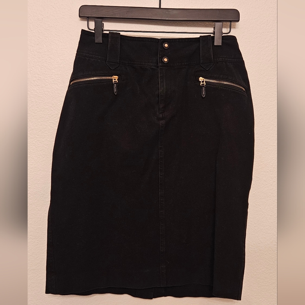 Ralph Lauren Black Pencil Skirt with Gold Zippers